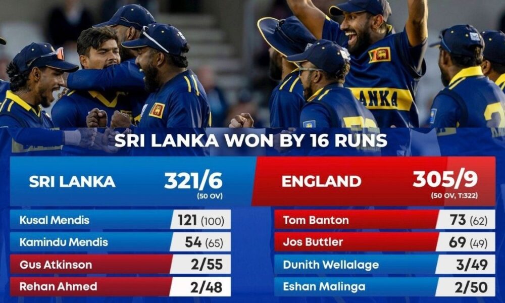 Sri Lanka levels series with 16-run victory over England in Leeds ODI