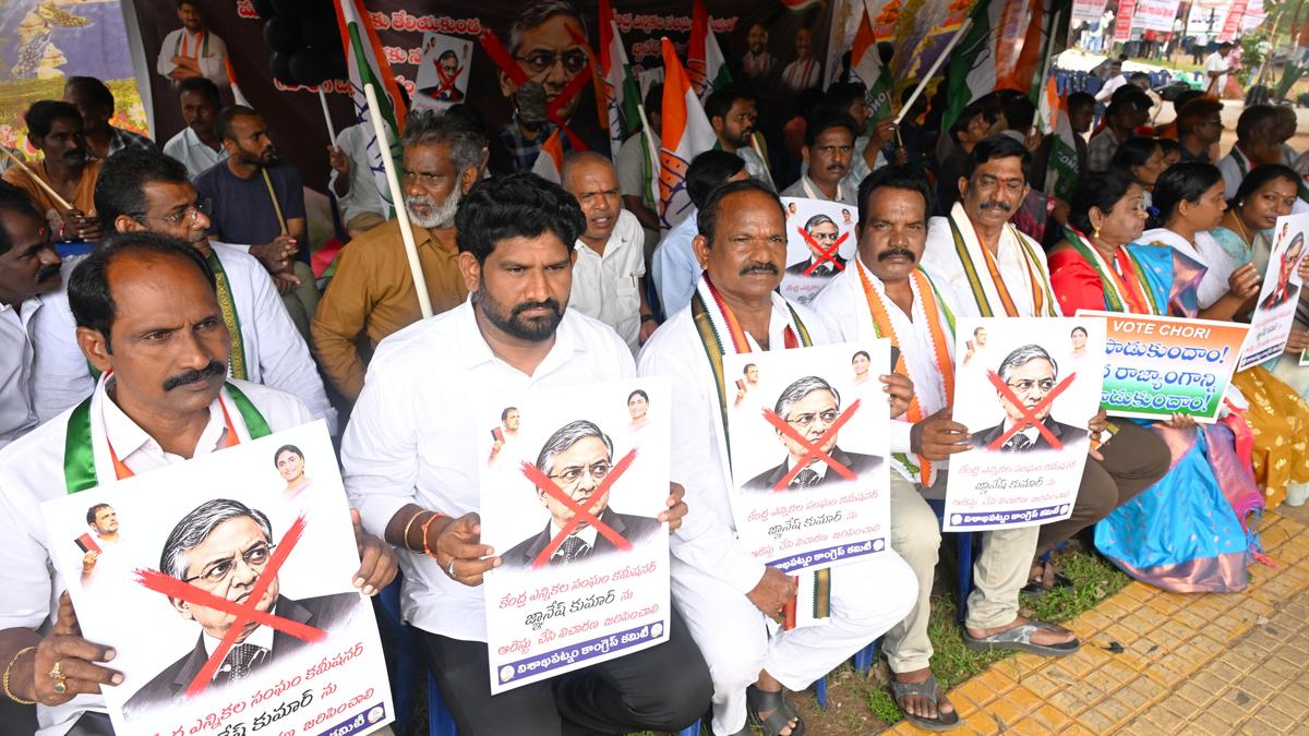 Congress party stages demonstration in Visakhapatnam opposing SIR exercise