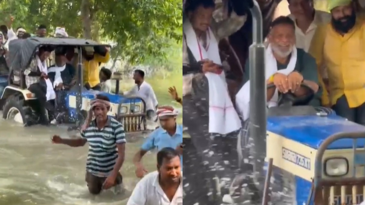 बाढ़ग्रस्त इलाके के दौरे में पप्पू यादव ने ट्रैक्टर पलटने से बचाया