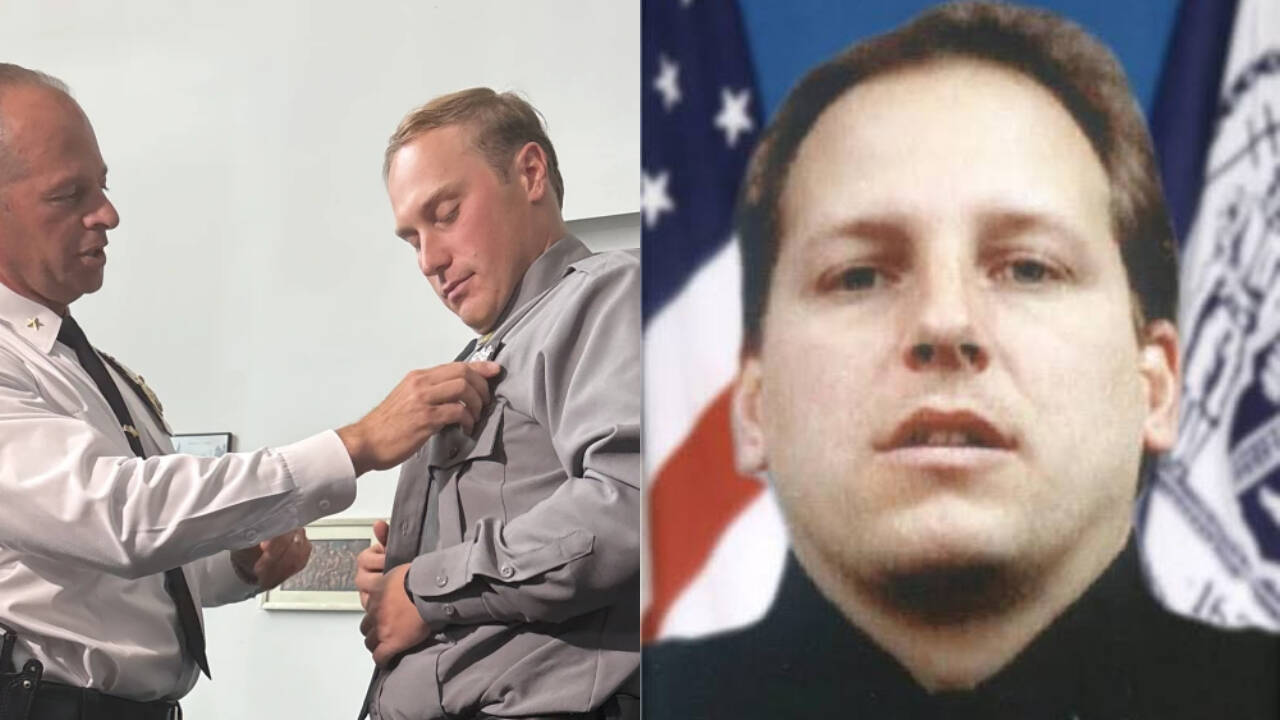 NYPD officer honours fallen 9/11 father with badge and service