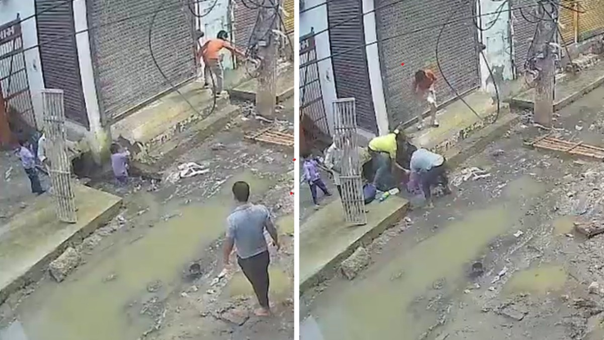 Child's Rescue from Open Drain Caught on Camera in Haryana