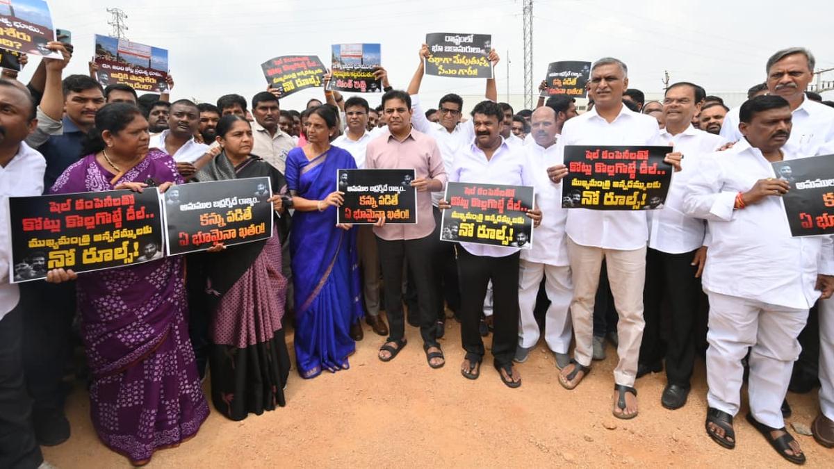 BRS activists protest land allocation to CM relative's company