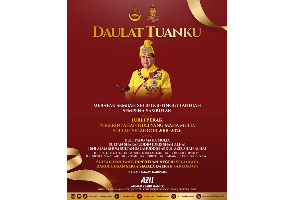 Zahid dan pemimpin negara ucap tahniah kepada Sultan Selangor