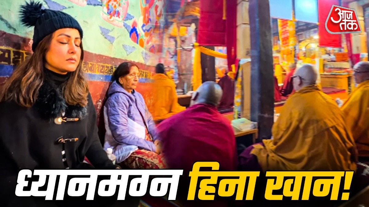 Actress Hina Khan meditates with monks at Ladakh monastery