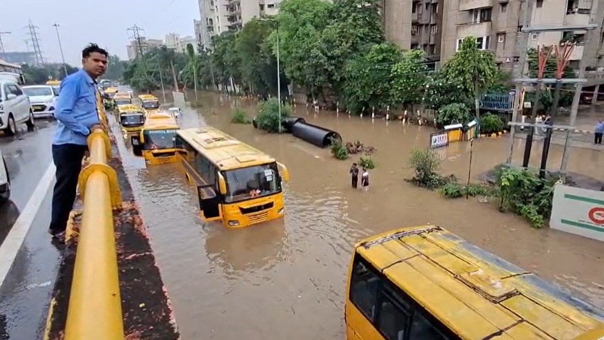 Gurgaon flooded after heavy downpour; WFH advisory issued