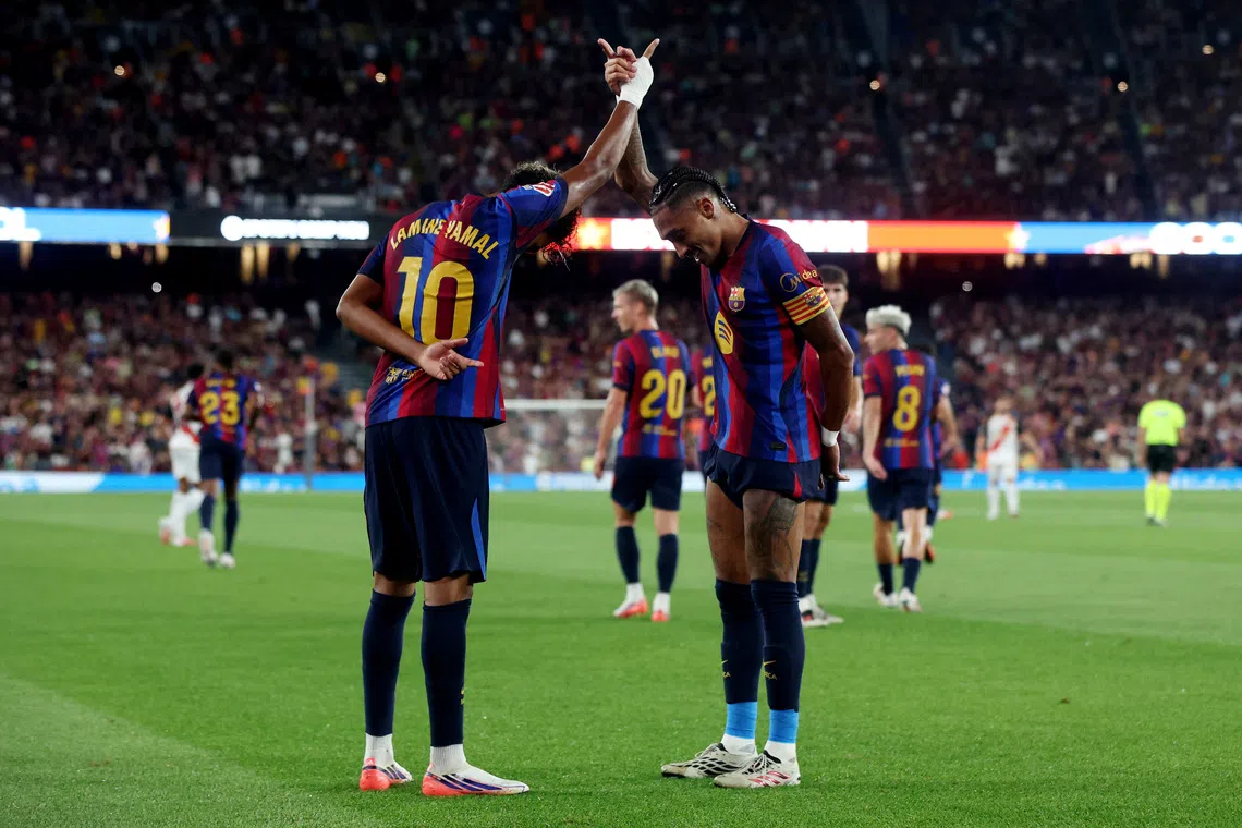 Barcelona's Raphinha and Yamal shine in dominant 5-2 rout of Rayo