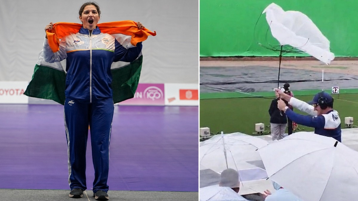 Coach's Umbrella Breaks in Jubilation After Shooter's Historic Gold