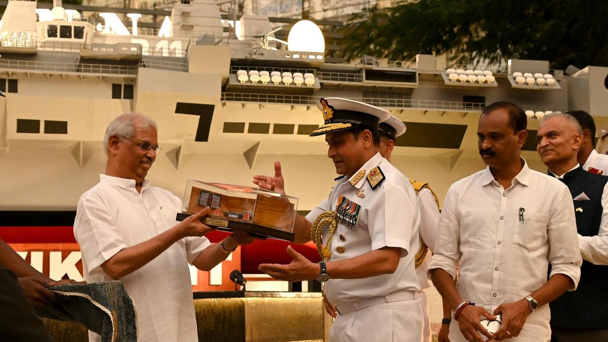 Navy Presents Scale Model of Indigenous Aircraft Carrier INS Vikrant