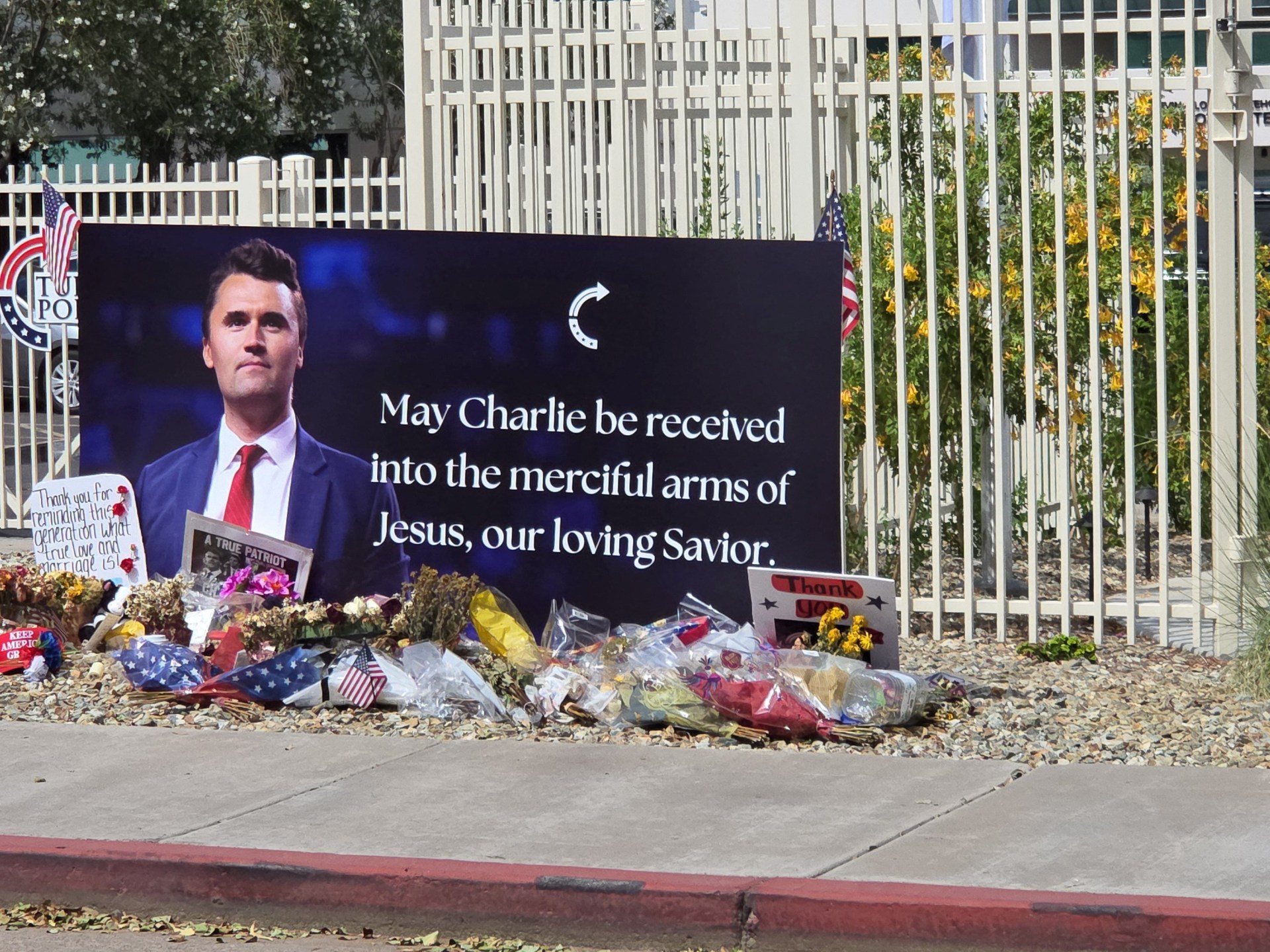 Vandals deface memorial statue of political activist Charlie Kirk