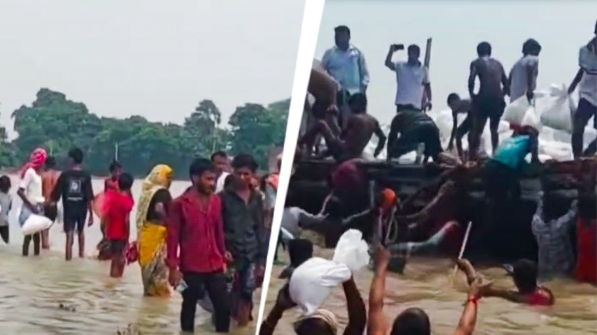 Flood victims swarm relief boat in Bihar, forcing rapid aid distribution
