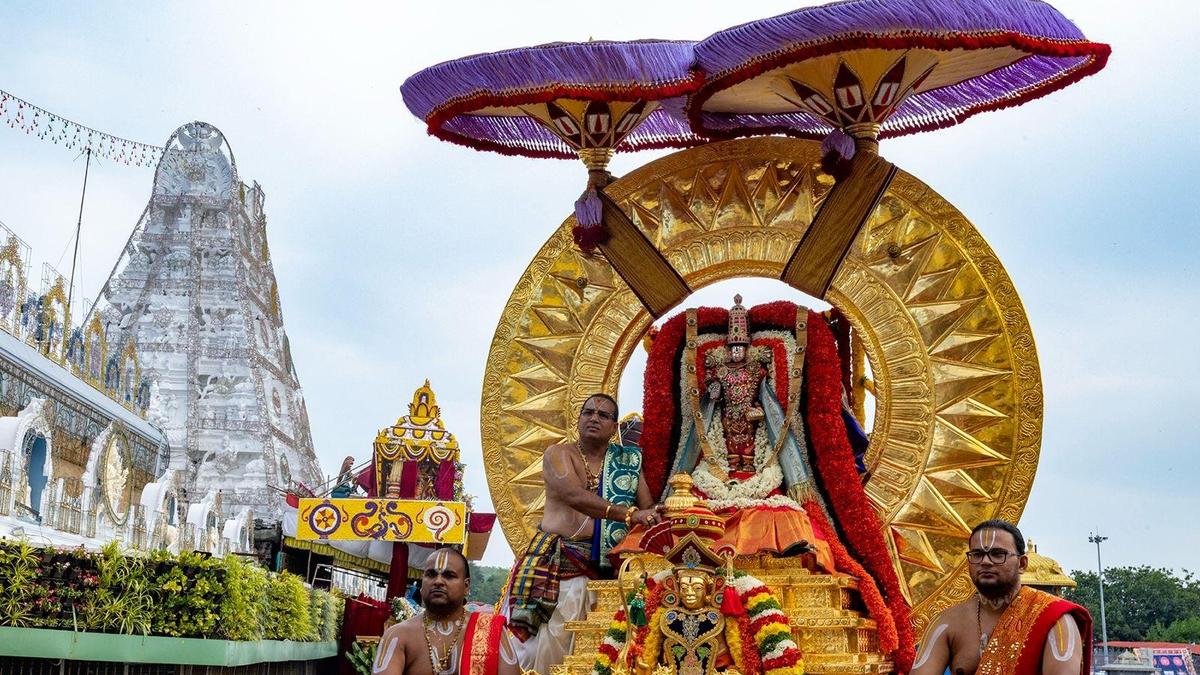Lord Malayappa Swamy processes on celestial vahanams at Tirumala festival