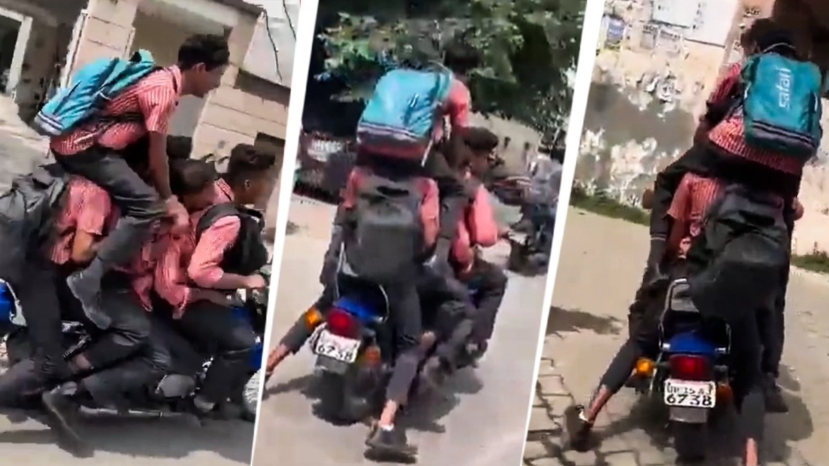 Five children crammed on single motorcycle in Meerut; ₹25,000 fine imposed