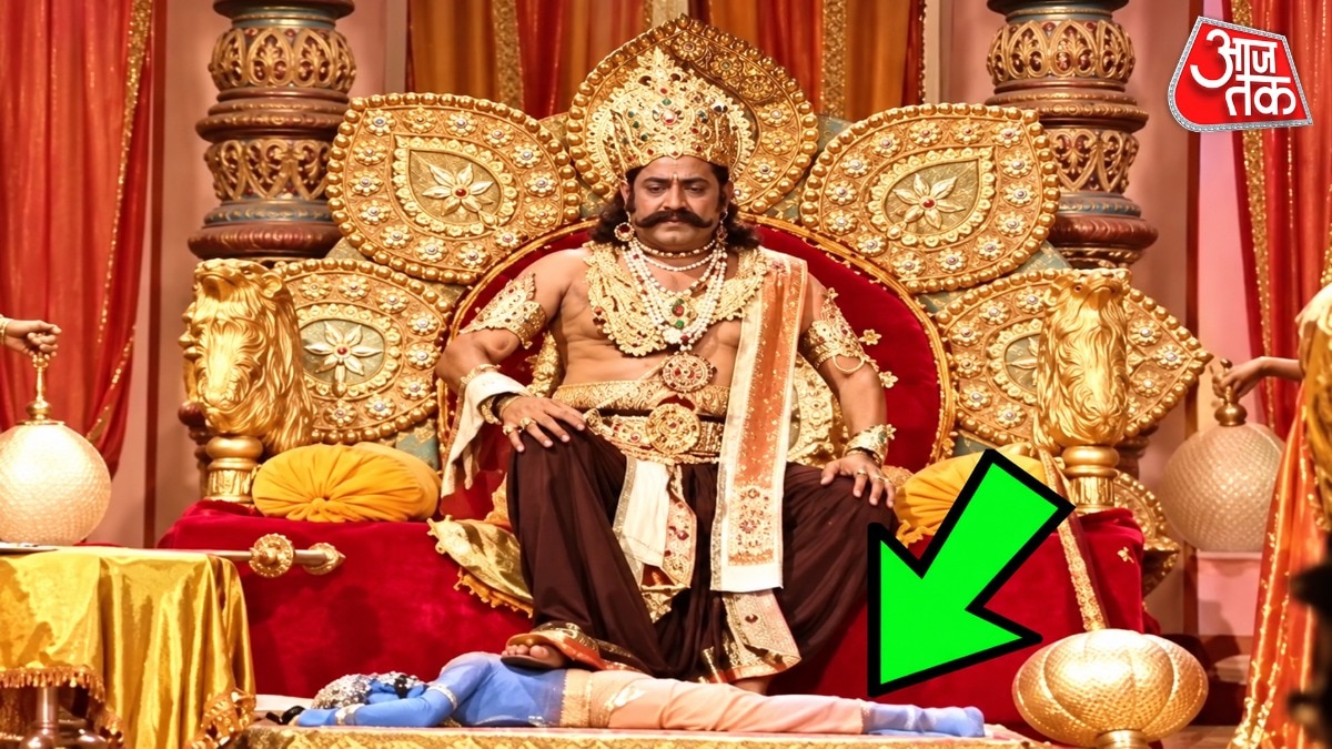 Hindu Mythology: The Mysterious Blue Figure Beneath Ravana's Throne