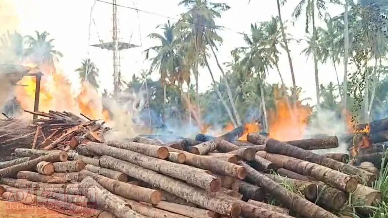 Fire engulfs coconut timber products factory in Madampe
