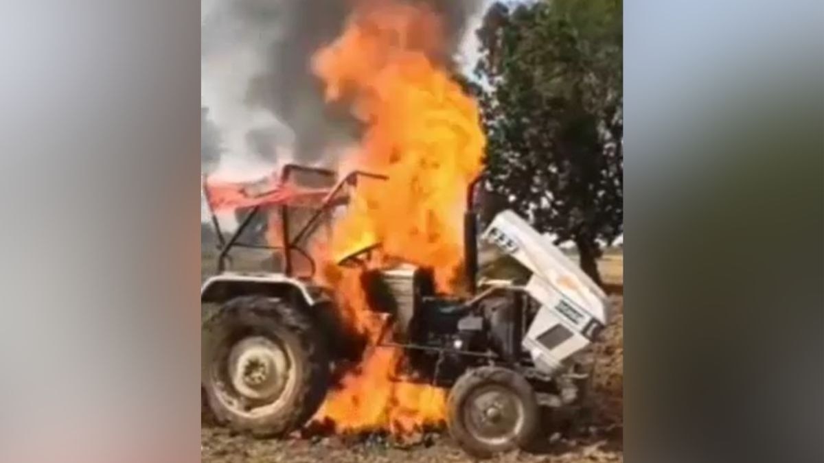 Tractor catches fire mid-ploughing in Uttar Pradesh; driver escapes