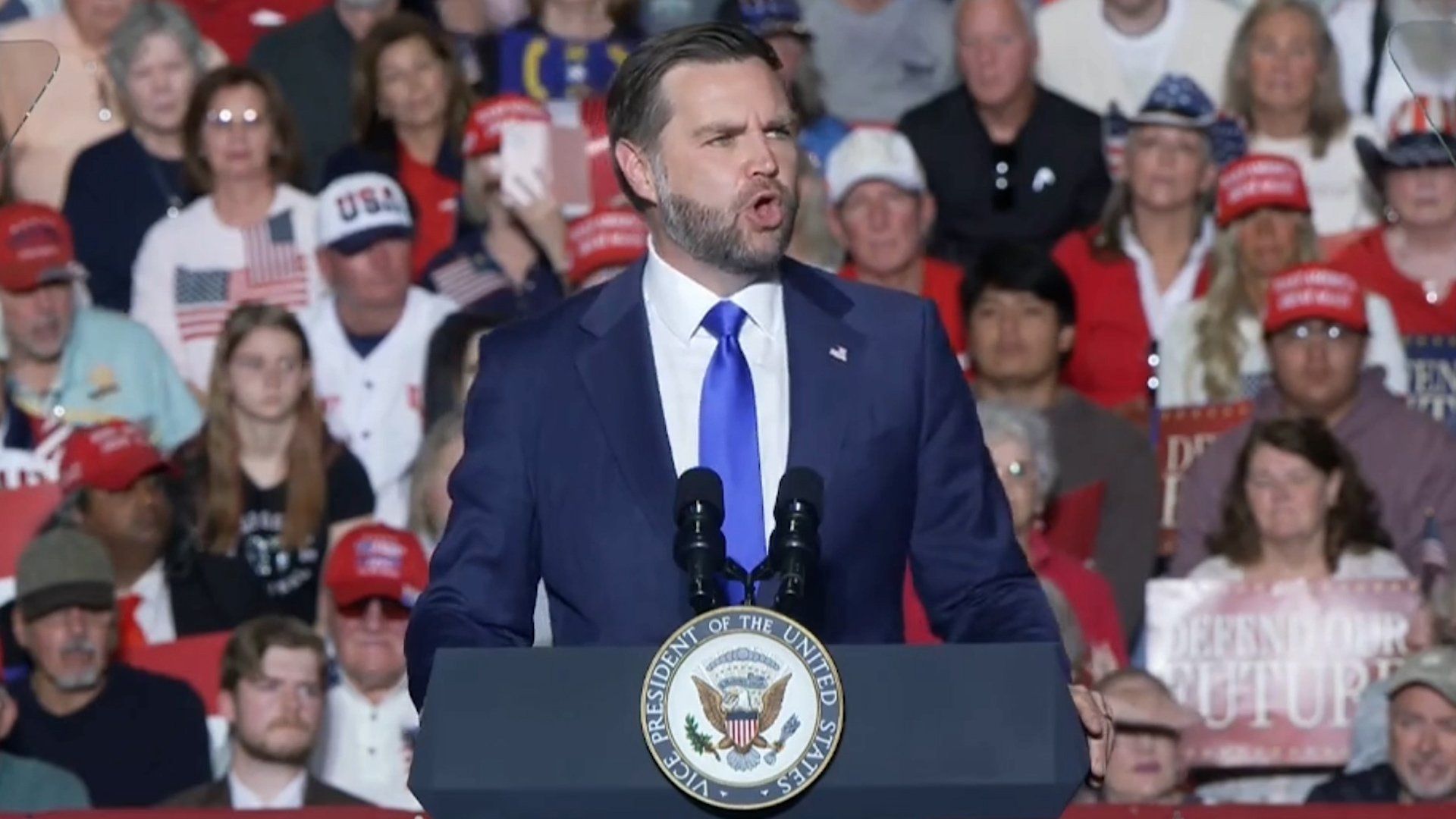 Protester disrupts Vance speech with demand to release Epstein files