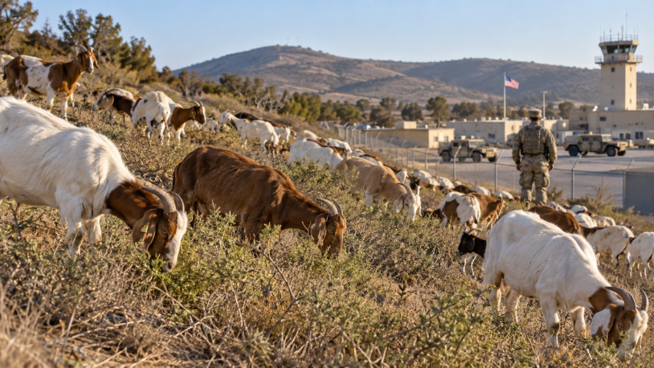 US Military Base Deploys Herd of Goats to Combat Wildfire Threats