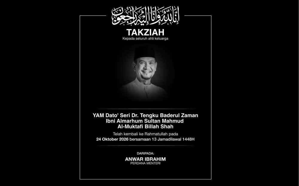 Perdana Menteri sampaikan ucapan duka cita kepada Sultan Terengganu