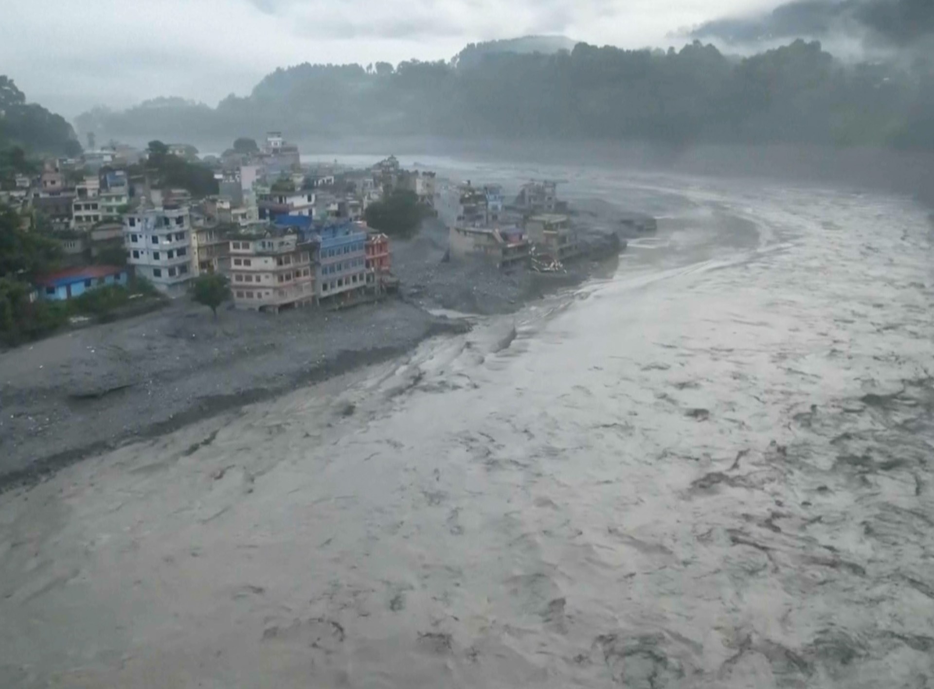 Aerial footage reveals extent of flooding devastation across Nepal