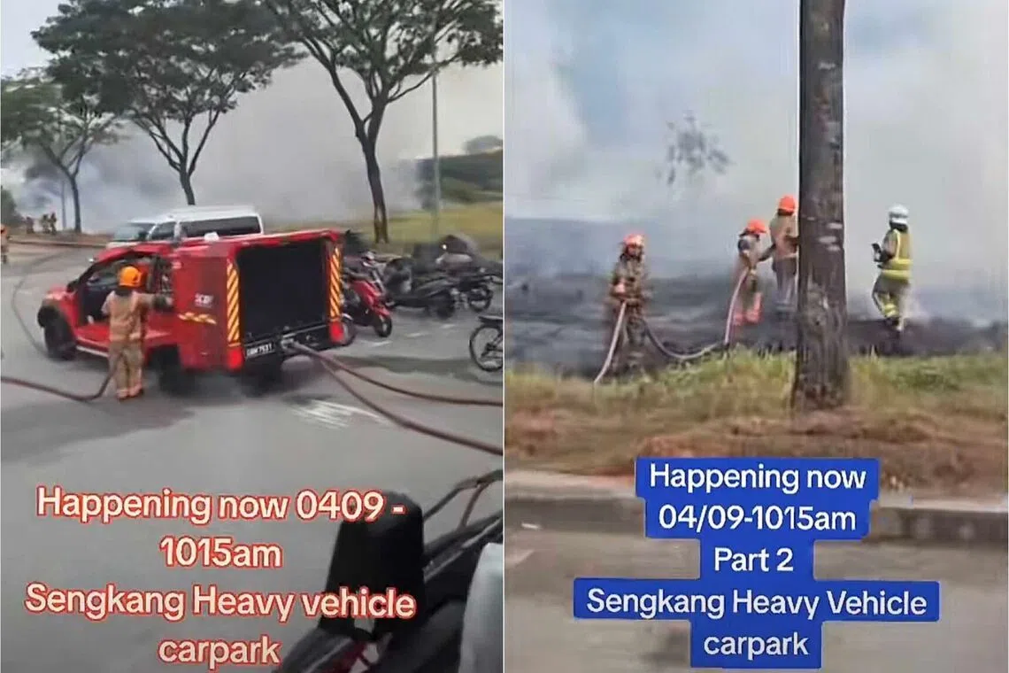 Vegetation fire erupts near heavy vehicle park in Seletar West
