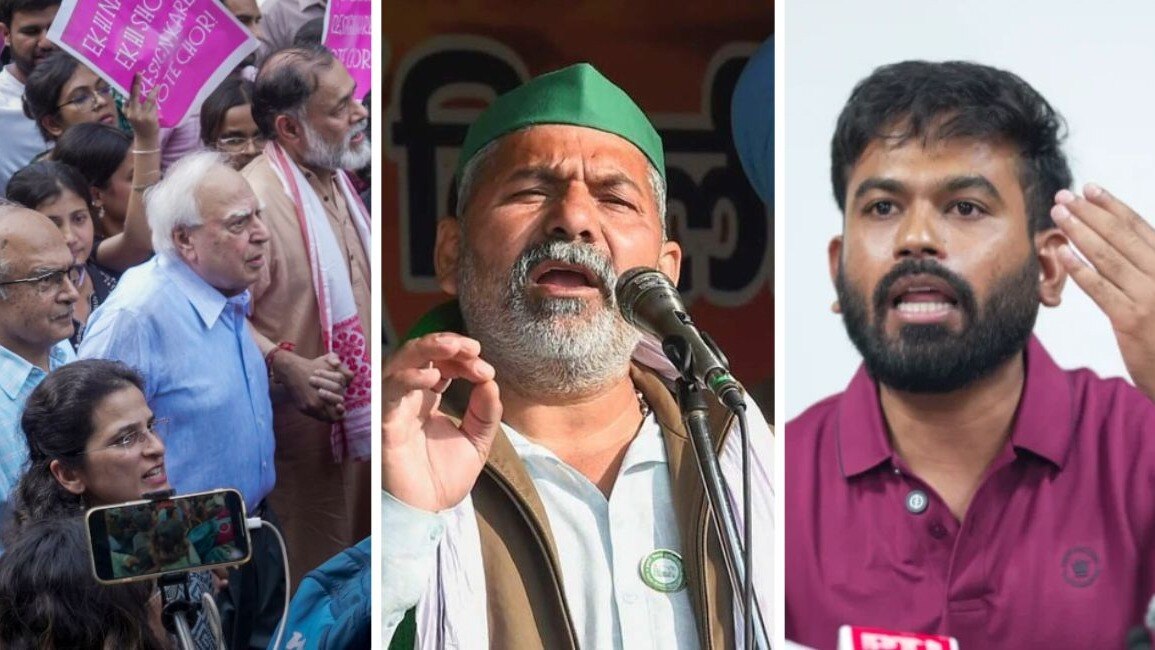 Farm leader Tikait joins Delhi protest as police enforce traffic curbs