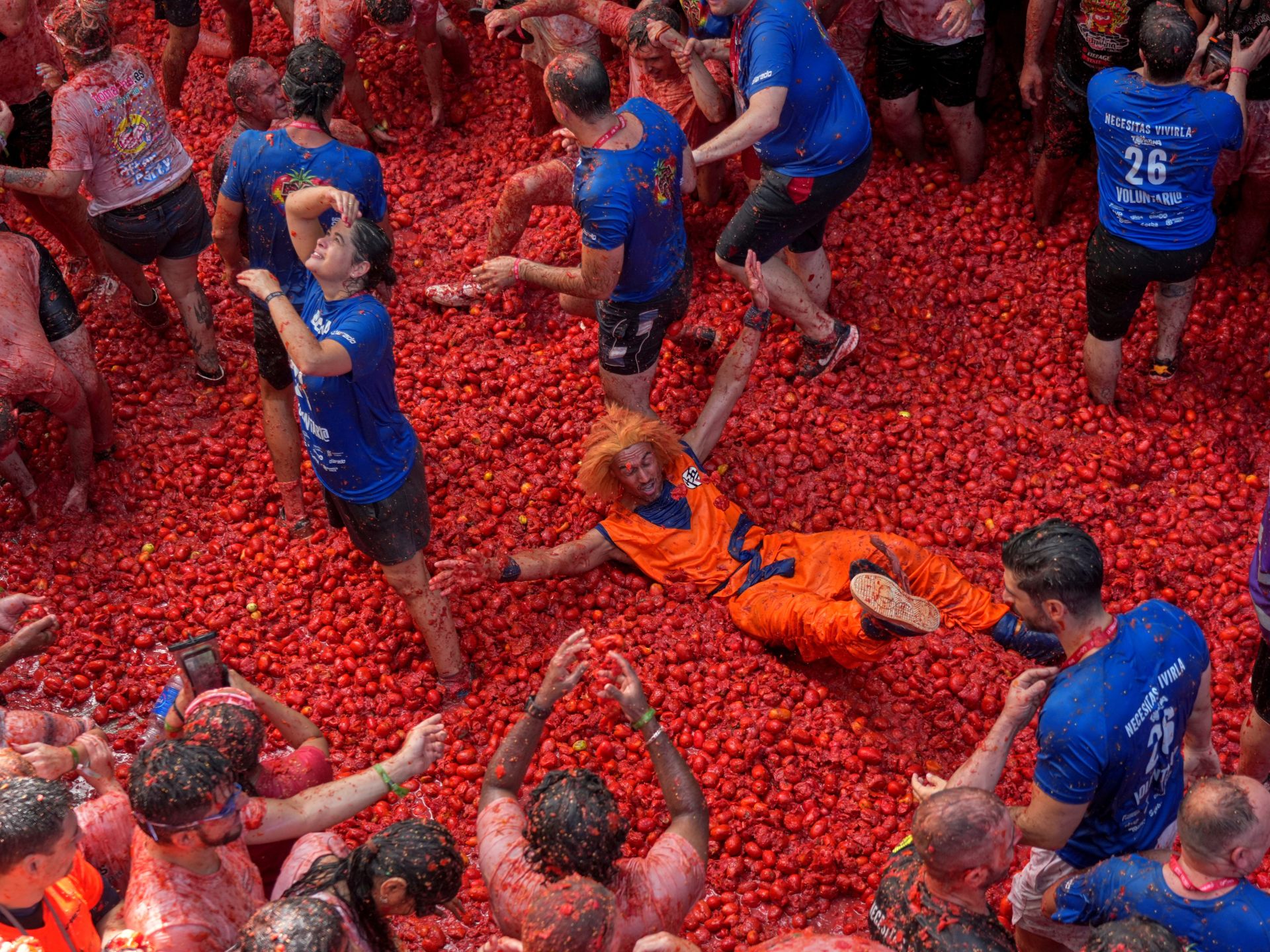Over 20,000 revellers participate in Spain's chaotic La Tomatina festival
