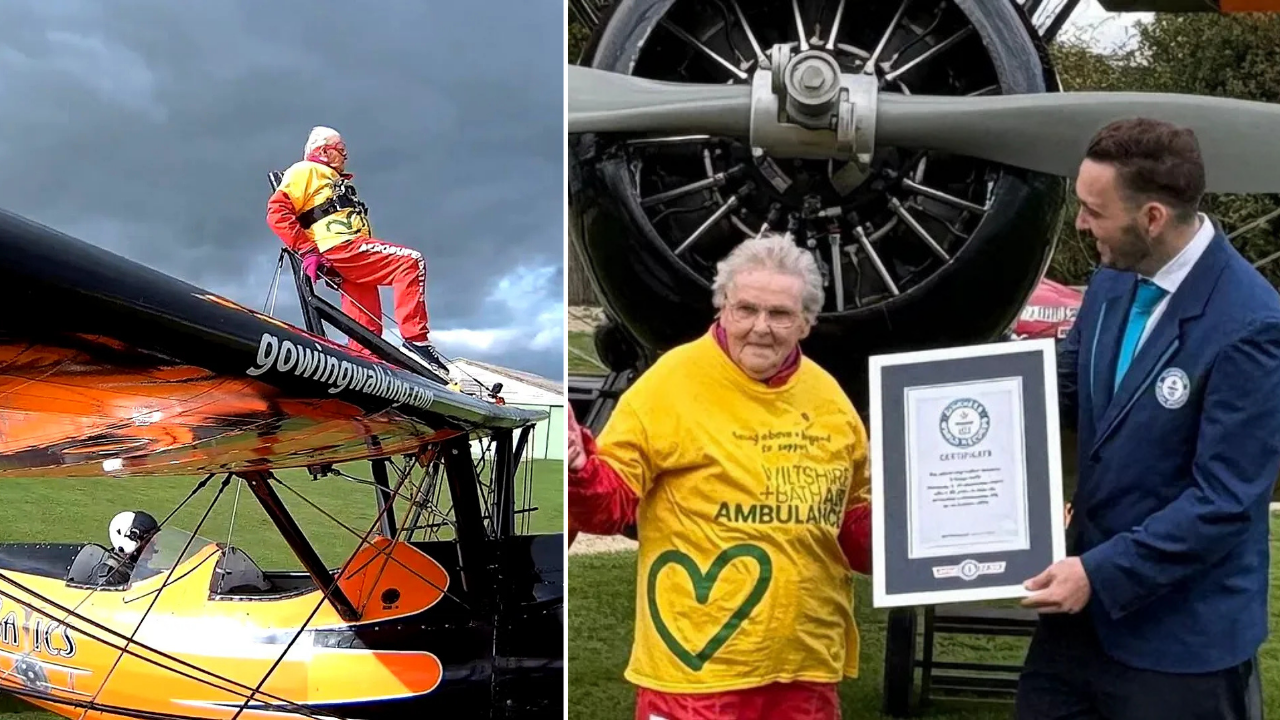 Centenarian sets wing-walking record, funds air ambulance service