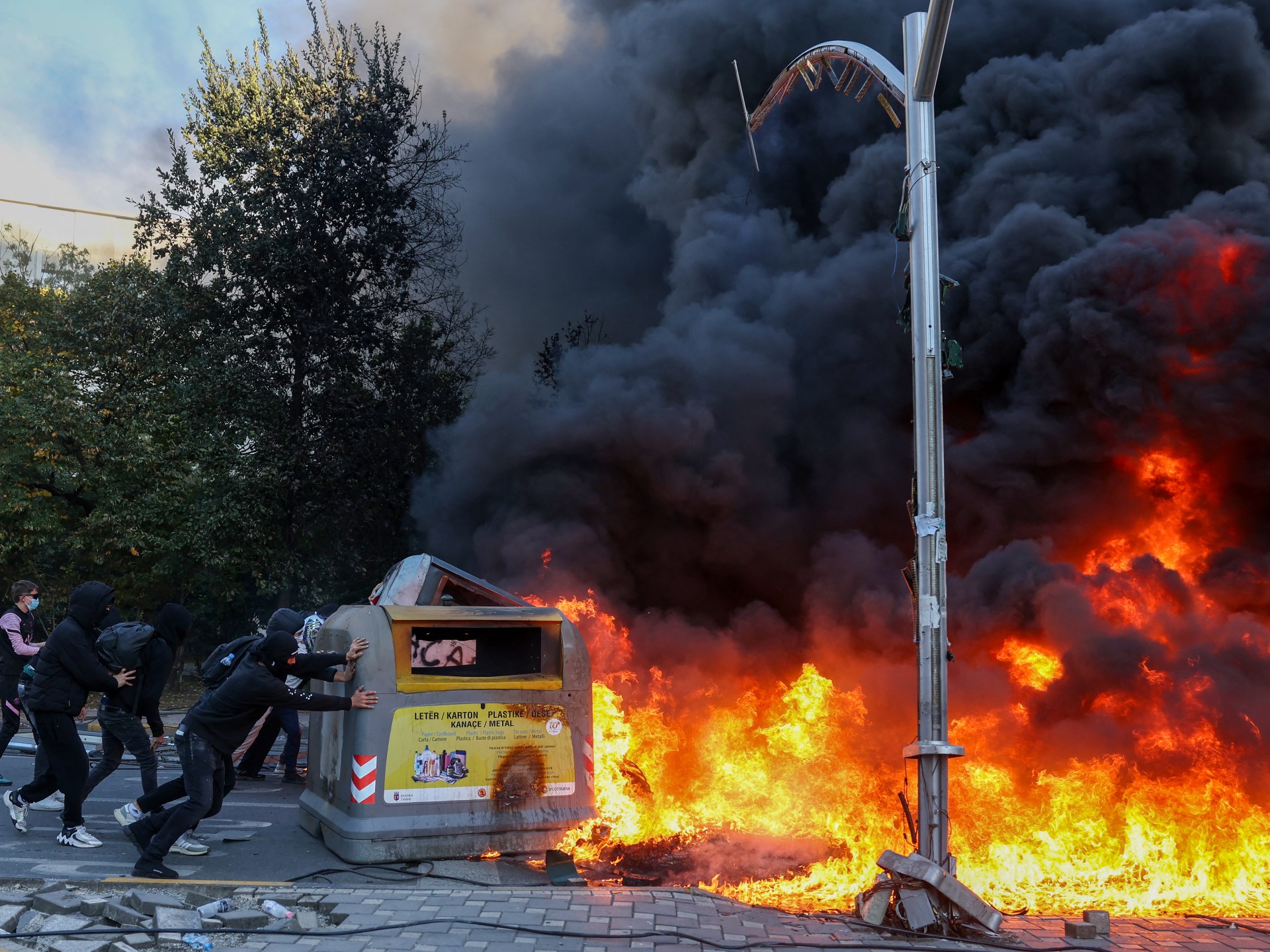 Fire at Albania Education Ministry as third day of protests intensifies