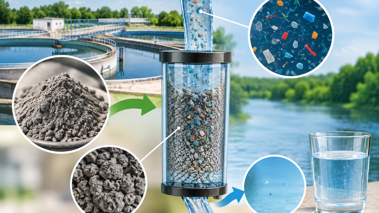 Water treatment waste transformed into microplastic filtering solution