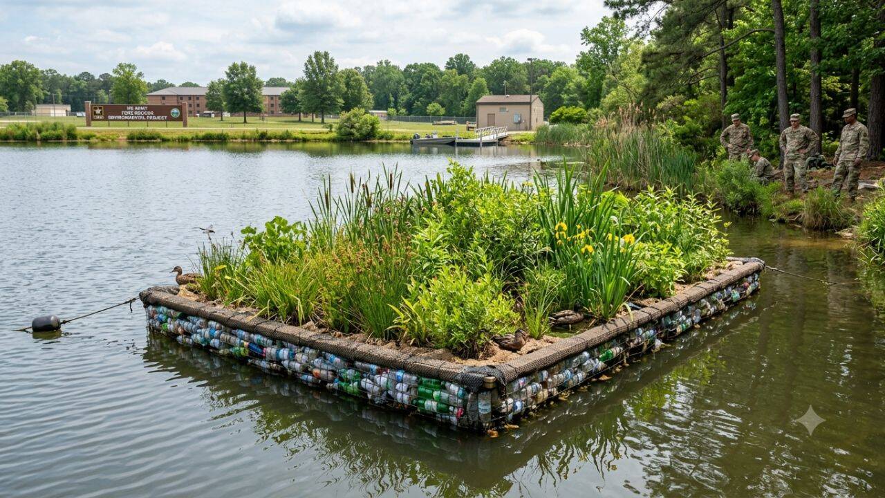 US Army Creates Floating Island Using Recycled Plastic Bottles