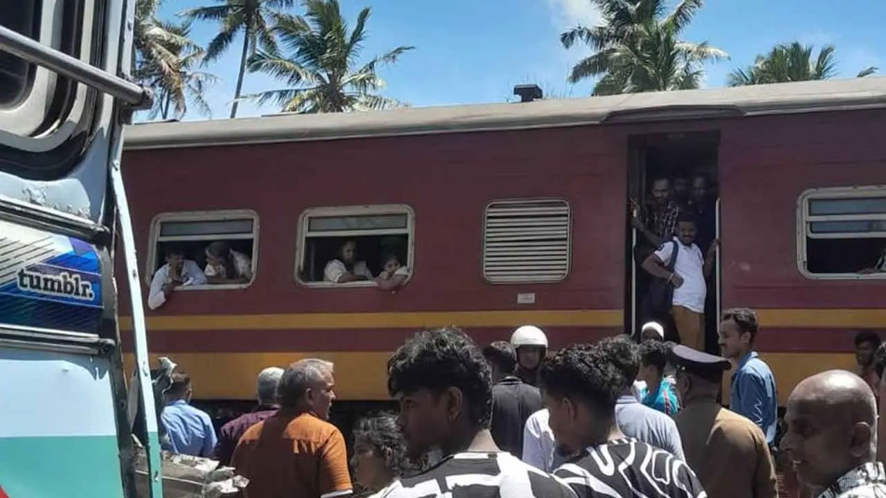 Private bus collides with Rajarata Rejini train at railway crossing