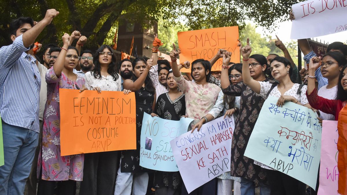 ABVP protests at JNU over professor facing sexual harassment allegations