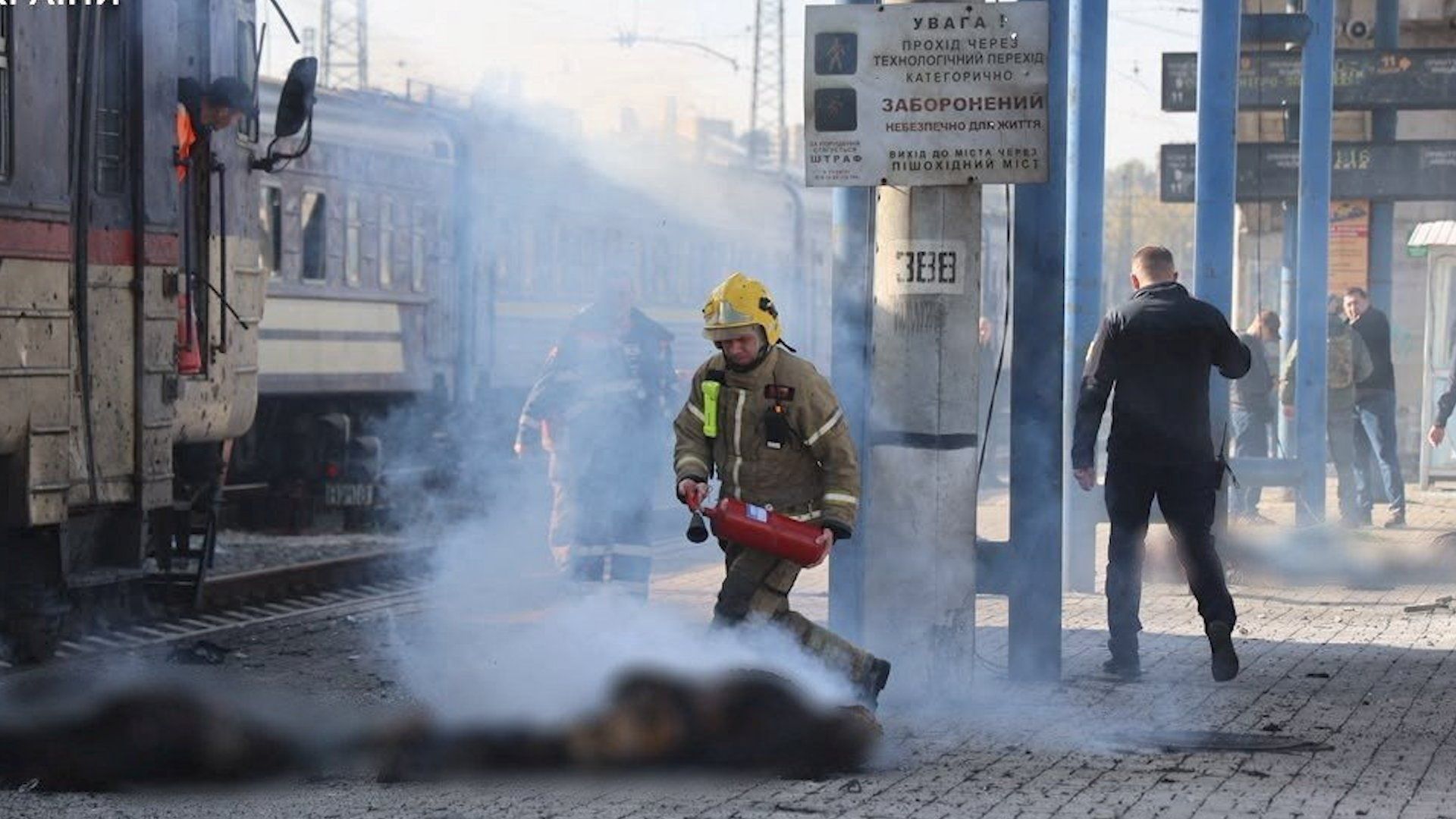 Russian drone strike kills at least 14 at Ukrainian railway station