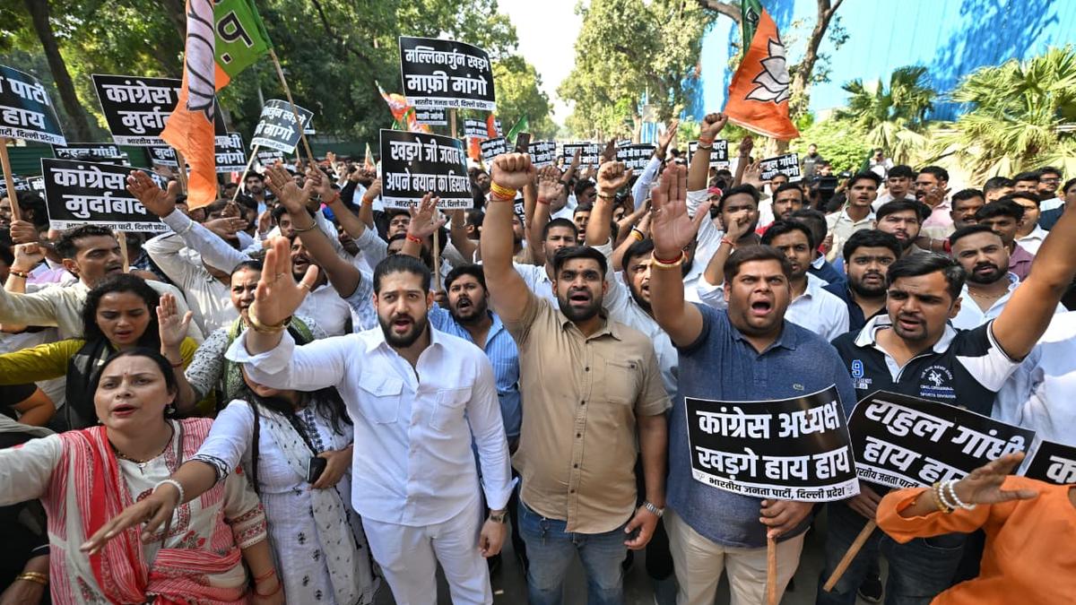 BJP stages protest at Congress chief's Delhi residence over Modi remarks