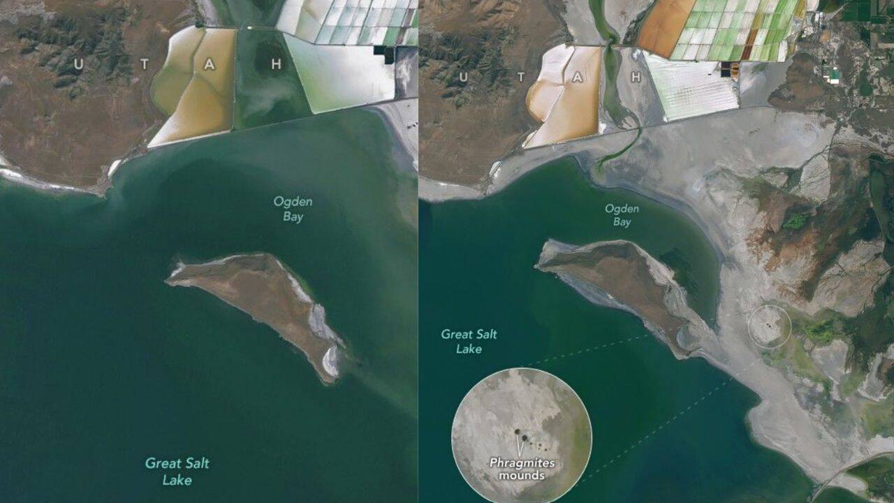 Satellite images reveal hidden freshwater springs beneath Utah's shrinking salt lake