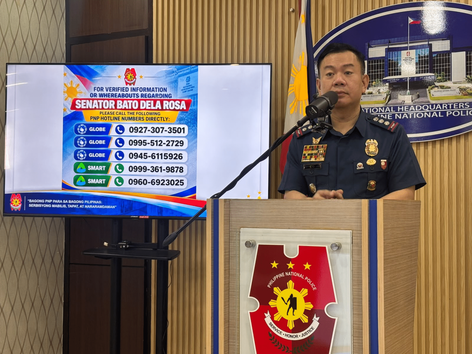 PNP nagbukas ng hotline para sa impormasyon tungkol sa Bato dela Rosa