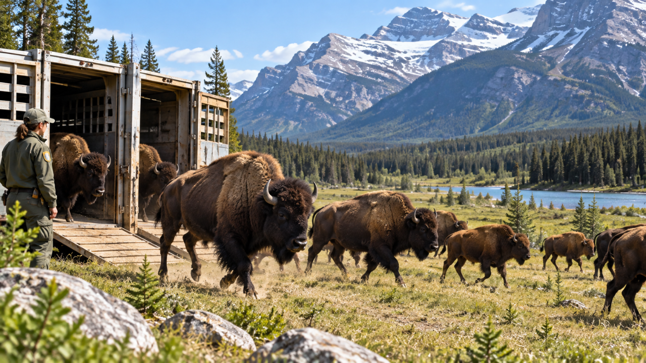 Canadian bison herd in Banff thrives after reintroduction programme