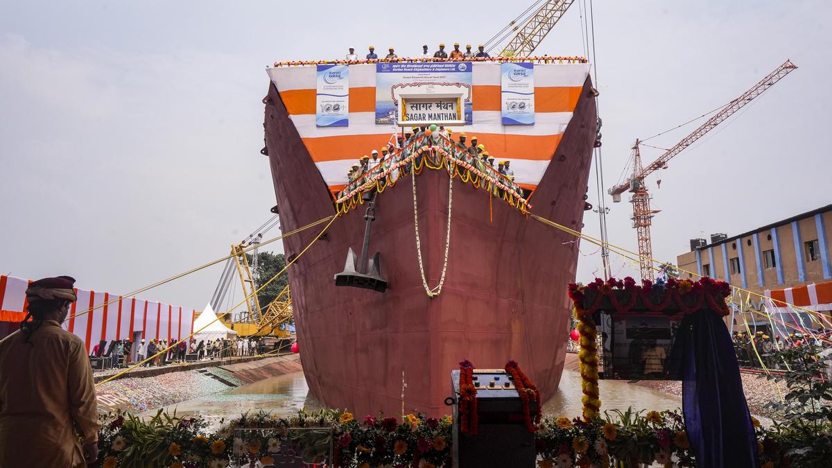 GRSE launches indigenous ocean research vessel Sagar Manthan