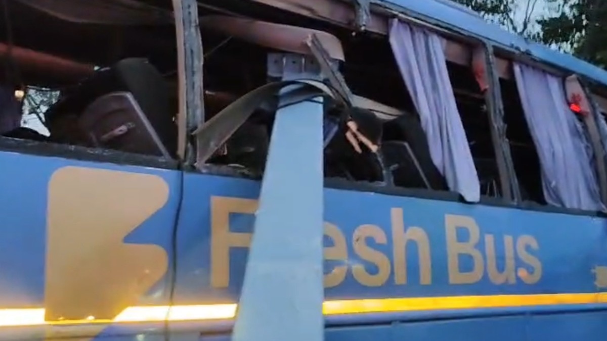 Five dead as travel bus collides with iron-laden container in Hyderabad