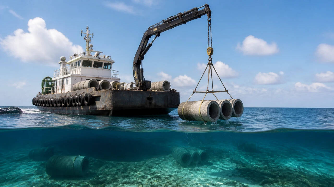 Discarded Concrete Pipes Repurposed as Artificial Reef Off Florida