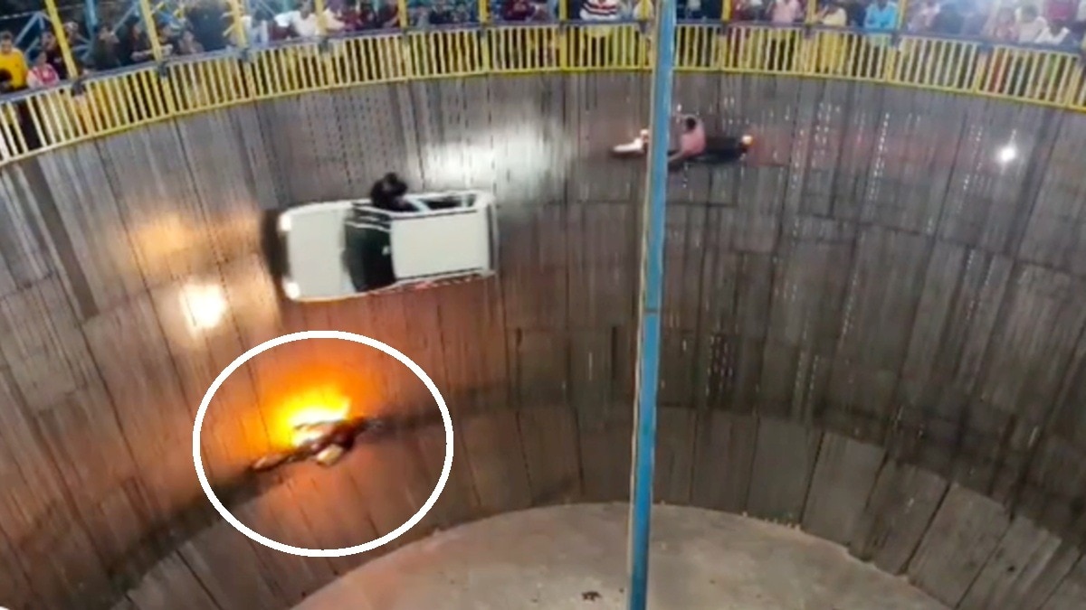 Stunt rider injured as motorcycle catches fire in daredevil performance