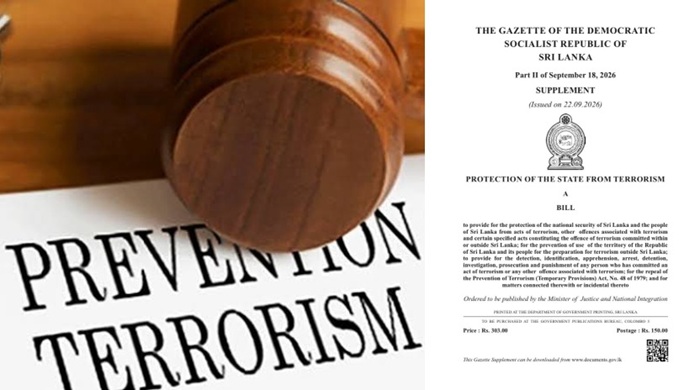 Sri Lanka gazettes new counter-terrorism bill to replace Prevention of Terrorism Act