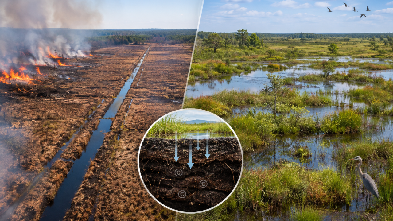 Drained peatlands in US emit vast CO2; restoration efforts underway