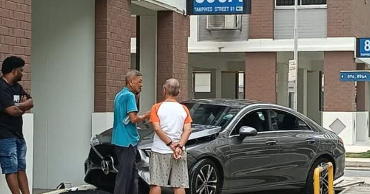 Vehicle crashes into Tampines HDB block after skidding incident