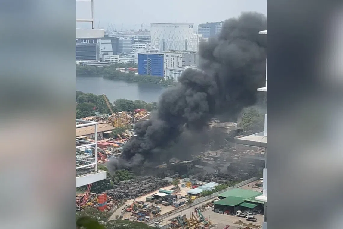 Fifty evacuated as firefighters battle warehouse blaze on Penjuru Road