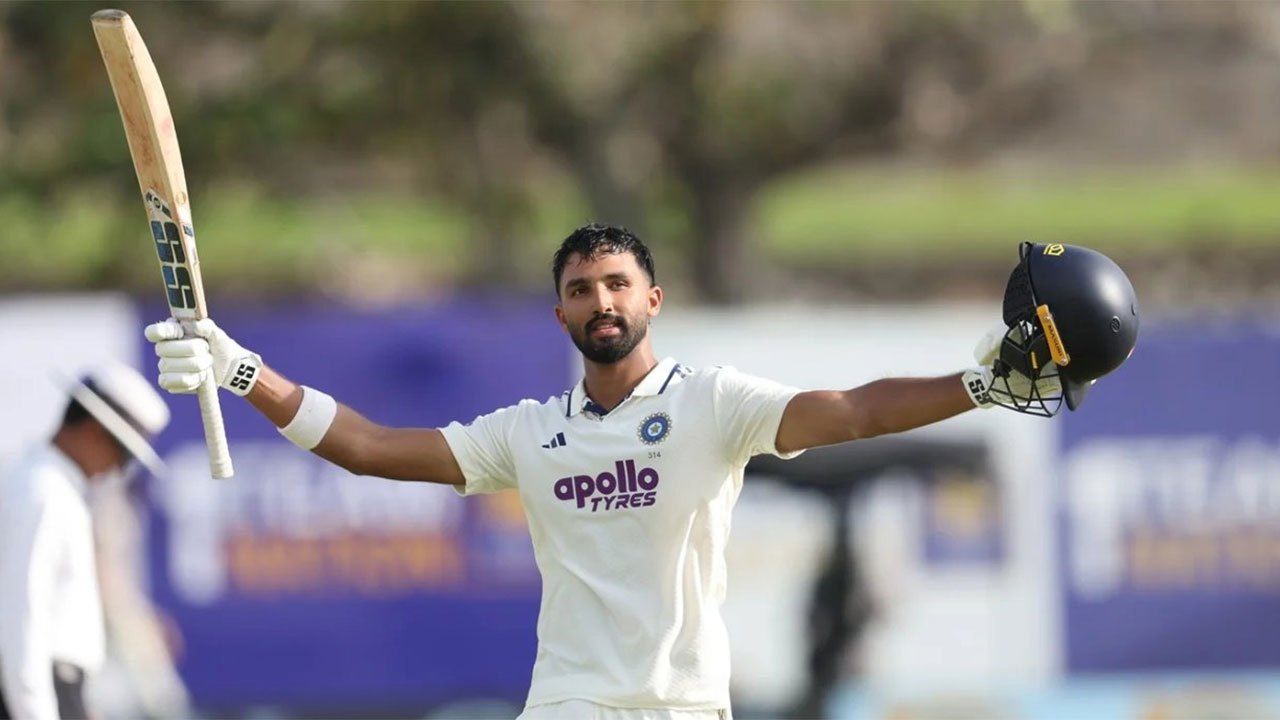 Padikkal's century powers India to 300/5 against Sri Lanka