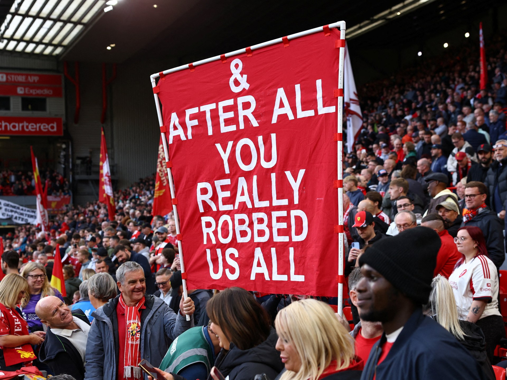 Liverpool fans display provocative banners during Man City clash at Anfield