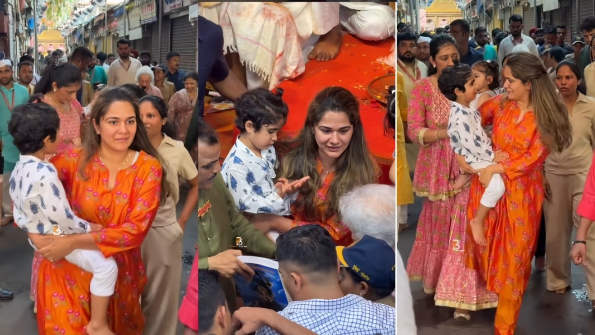राधिका अंबानी की बहन अंजलि बेटे के साथ लालबागचा राजा के दर्शन को पहुंचीं