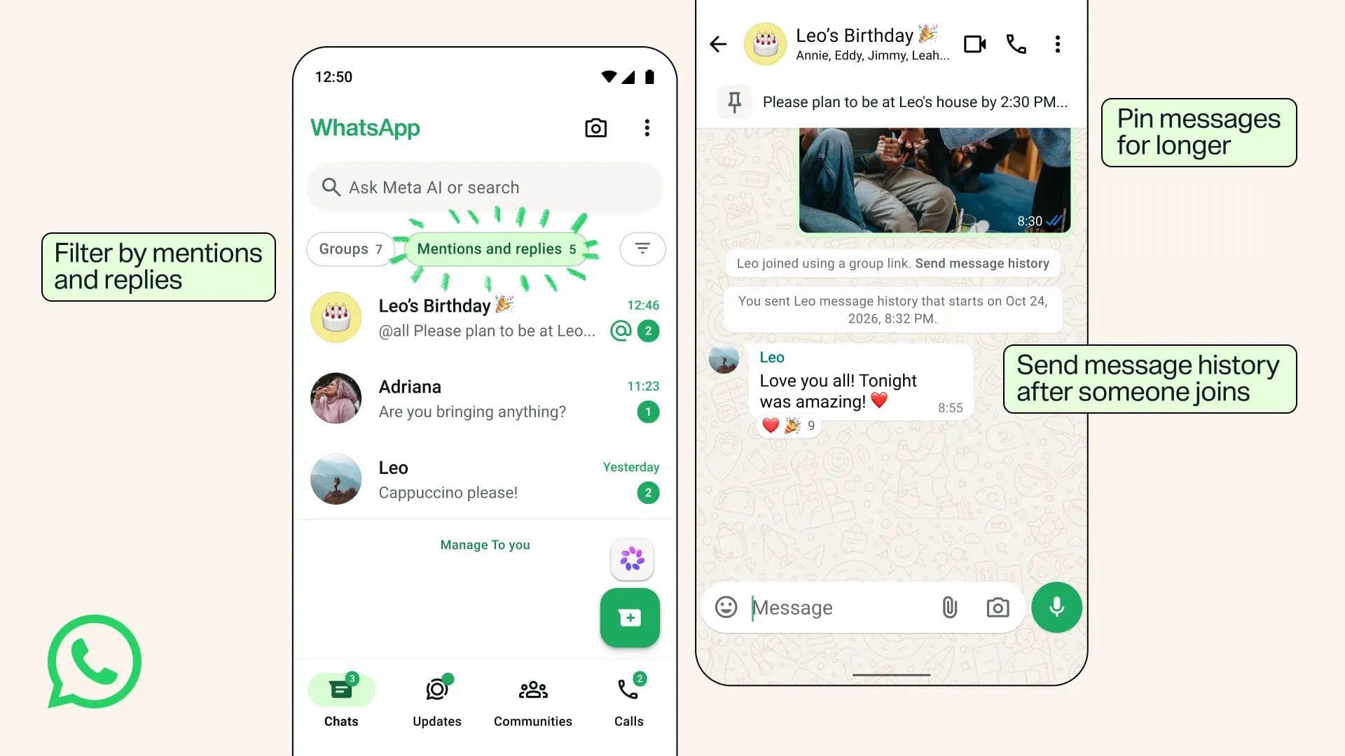 WhatsApp rolls out group status, permanent pins and enhanced filters