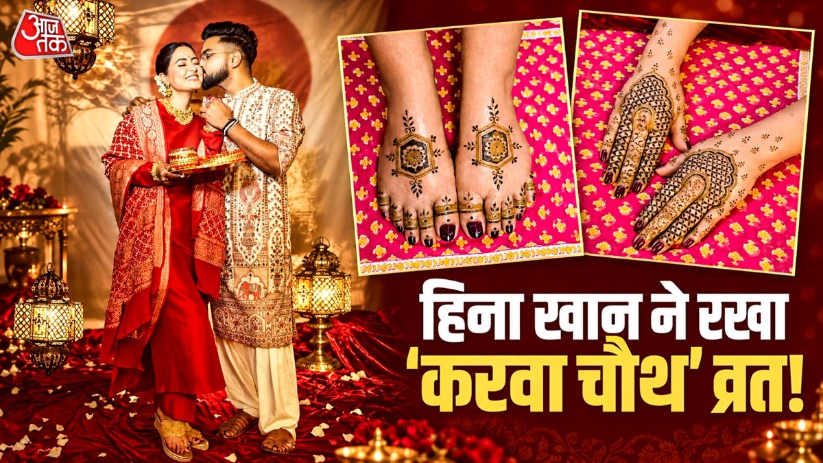 Hina Khan observes Karva Chauth with elaborate mehndi for husband Rocky